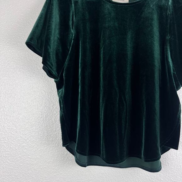 Madewell Dark Green Velvet Flutter Sleeve Loose Fit Top - Picture 5 of 7